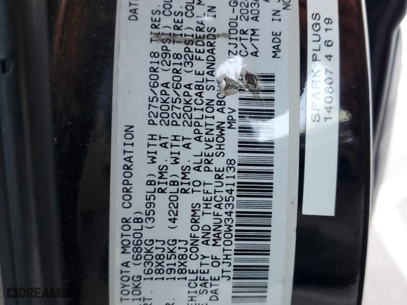 2004 Lexus LX 470 with VIN JTJHT00W343541138, listed as a Copart auction lot 89010625 with 253,826 mi miles and Salvage Title. Bid and sale history available at carsss.com. Image 13.