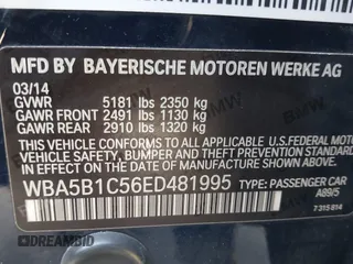 2014 BMW 5 Series 535i with VIN WBA5B1C56ED481995, listed as a IAAI auction lot 41583675 with 95,511 mi miles. Bid and sale history available at carsss.com. Image 9.