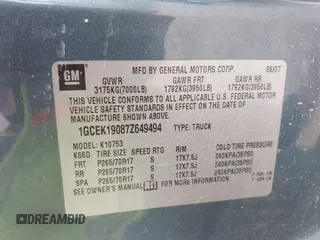 2007 Chevrolet Silverado 1500 1LT with VIN 1GCEK19087Z649494, listed as a IAAI auction lot 41913771 with 196,954 mi miles and . Bid and sale history available at DreamBid. Image 9.