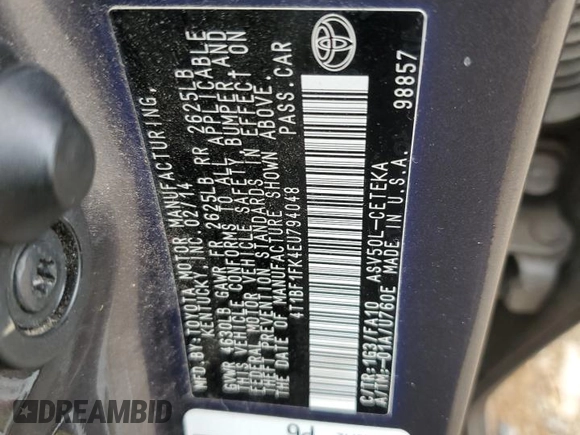 2014 Toyota Camry L with VIN 4T1BF1FK4EU794048, listed as a Copart auction lot 48932135 with 93,011 mi miles and Salvage Title. Bid and sale history available at DreamBid. Image 13.