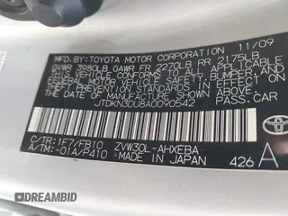 2010 Toyota Prius II with VIN JTDKN3DU8A0090542, listed as a IAAI auction lot 41699829 with 249,763 mi miles and . Bid and sale history available at DreamBid. Image 9.