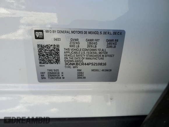 2023 Chevrolet Blazer LT with VIN 3GNKBCR44PS210816, listed as a Copart auction lot 55583275 with 62,553 mi miles and Salvage title. Bid and sale history available at DreamBid. Image 13.