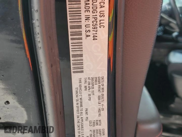 2023 Dodge Durango GT Plus с VIN 1C4RDJDG1PC597144, выставлен на аукционе Copart как лот 50342415 с пробегом 44 703 миль миль и Чистый • Clean title. История ставок и продаж доступна на DreamBid. Изображение 14.