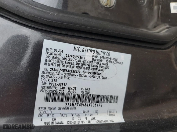 2004 Ford Crown Victoria LX with VIN 2FAHP74W84X135472, listed as a Copart auction lot 84842904 with 225,511 mi miles and Salvage Title. Bid and sale history available at carsss.com. Image 14.