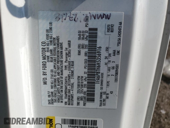 2017 Ford Mustang EcoBoost with VIN 1FA6P8TH6H5356916, listed as a Copart auction lot 55856225 with 83,358 mi miles and Salvage title. Bid and sale history available at DreamBid. Image 12.