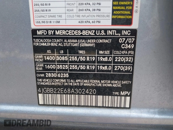 2008 Mercedes-Benz M 320 CDI z VIN 4JGBB22E68A302420, wystawiony jako IAAI lot #42402486 z przebiegiem 95 284 mil mil oraz . Historia ofert i sprzedaży dostępna na DreamBid. Obrazek 9.