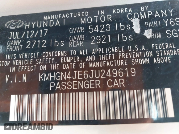 2018 Genesis G80 3.8L with VIN KMHGN4JE6JU249619, listed as a IAAI auction lot 42586733 with 32,836 mi miles and . Bid and sale history available at DreamBid. Image 9.