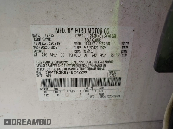 2015 Ford Edge Titanium z VIN 2FMTK3K82FBC42299, wystawiony jako IAAI lot #41912657 z przebiegiem 198 144 mil mil oraz . Historia ofert i sprzedaży dostępna na DreamBid. Obrazek 9.
