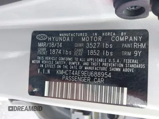 2014 Hyundai Accent GLS with VIN KMHCT4AE9EU688954, listed as a IAAI auction lot 42141664 with 99,041 mi miles. Bid and sale history available at carsss.com. Image 9.