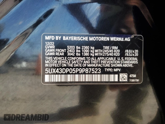 2023 BMW X3 sDrive30i z VIN 5UX43DP05P9P87523, wystawiony jako Copart lot #56310965 z przebiegiem 24 834 mil mil oraz Szkoda całkowita • Salvage title. Historia ofert i sprzedaży dostępna na DreamBid. Obrazek 13.