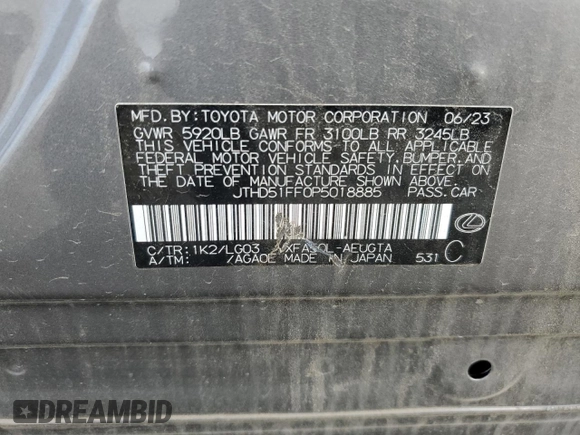 2023 Lexus LS 500 z VIN JTHD51FF0P5018885, wystawiony jako Copart lot #53808705 z przebiegiem Nie podano mil oraz Szkoda całkowita • Salvage title. Historia ofert i sprzedaży dostępna na DreamBid. Obrazek 12.