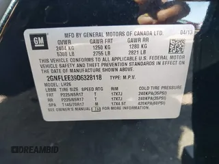 2013 Chevrolet Equinox LT with VIN 2GNFLEE39D6328118, listed as a IAAI auction lot 40096744 with 95,792 mi miles. Bid and sale history available at carsss.com. Image 9.