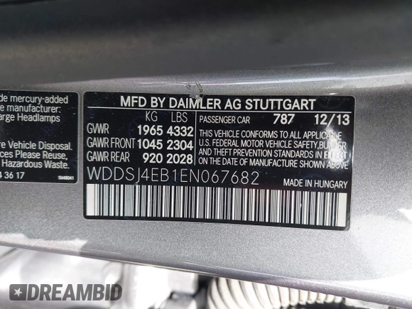 2014 Mercedes-Benz CLA 250 with VIN WDDSJ4EB1EN067682, listed as a IAAI auction lot 42599836 with 165,579 mi miles and . Bid and sale history available at DreamBid. Image 9.
