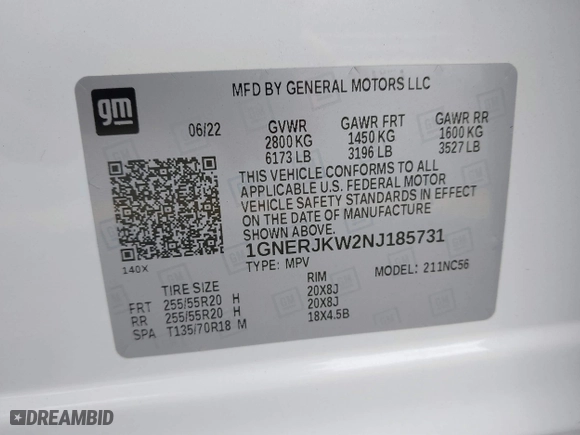 2022 Chevrolet Traverse RS with VIN 1GNERJKW2NJ185731, listed as a IAAI auction lot 41544719 with 1 mi miles. Bid and sale history available at carsss.com. Image 9.