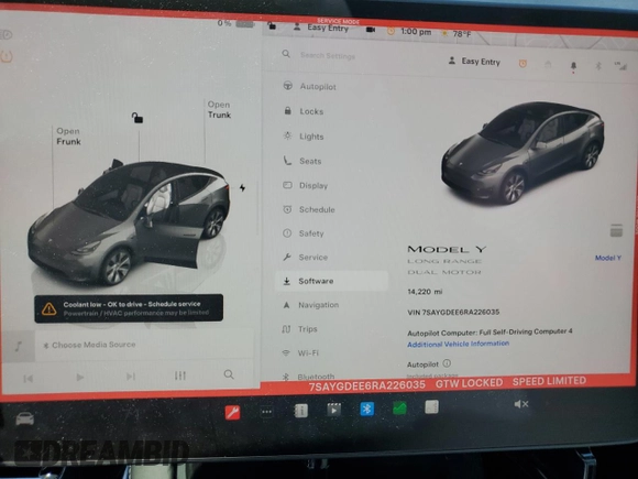 2024 Tesla Model Y Long Range with VIN 7SAYGDEE6RA226035, listed as a Copart auction lot 52539375 with 14,220 mi miles and Salvage title. Bid and sale history available at DreamBid. Image 9.