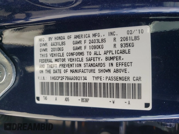 2010 Honda Accord EX z VIN 1HGCP2F79AA092134, wystawiony jako Copart lot #47959315 z przebiegiem 188 916 mil mil oraz Szkoda całkowita • Salvage title. Historia ofert i sprzedaży dostępna na DreamBid. Obrazek 13.