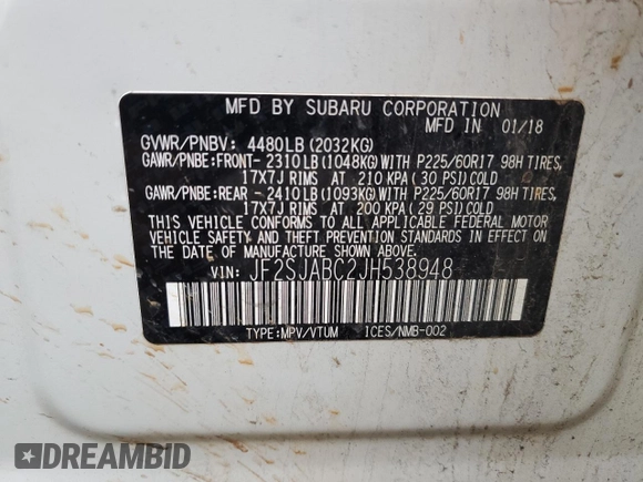 2018 Subaru Forester z VIN JF2SJABC2JH538948, wystawiony jako Copart lot #87045344 z przebiegiem 150 521 mil mil oraz Szkoda całkowita • Salvage title. Historia ofert i sprzedaży dostępna na DreamBid. Obrazek 12.