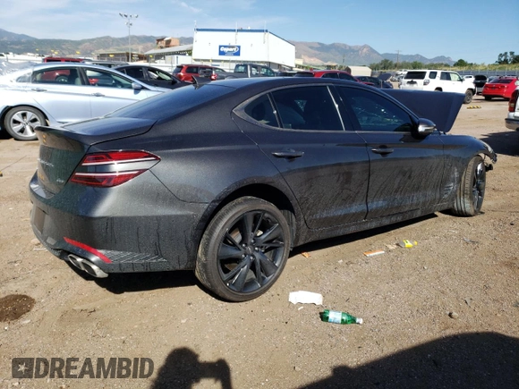 2023 Genesis G70 2.0T with VIN KMTG34TA3PU112975, listed as a Copart auction lot 69425084 with 0 mi miles and Salvage Title. Bid and sale history available at carsss.com. Image 3.