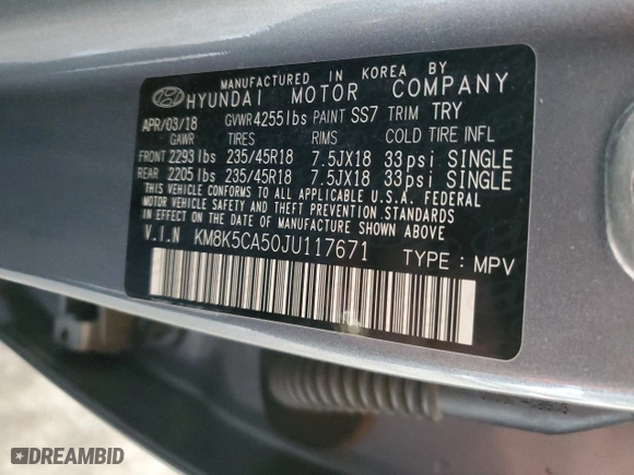 2018 Hyundai Kona Ultimate with VIN KM8K5CA50JU117671, listed as a Copart auction lot 42347765 with 28,470 mi miles and Salvage Title. Bid and sale history available at carsss.com. Image 13.