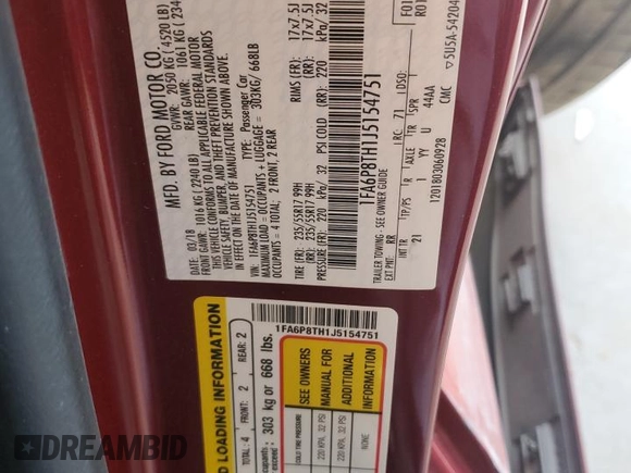 2018 Ford Mustang EcoBoost z VIN 1FA6P8TH1J5154751, wystawiony jako Copart lot #58478205 z przebiegiem 73 097 mil mil oraz Szkoda całkowita • Salvage title. Historia ofert i sprzedaży dostępna na DreamBid. Obrazek 12.