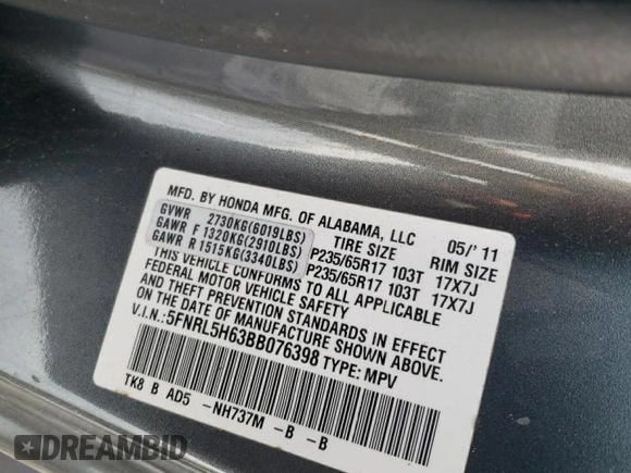 2011 Honda Odyssey EX-L with VIN 5FNRL5H63BB076398, listed as a Copart auction lot 44438995 with 190,714 mi miles and Salvage Title. Bid and sale history available at carsss.com. Image 15.