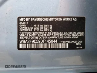 2013 BMW 3 Series ActiveHybrid 3 with VIN WBA3F9C59DF145044, listed as a Copart auction lot 43006015 with 85,046 mi miles and Salvage Title. Bid and sale history available at carsss.com. Image 12.