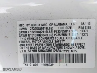 2016 Honda Odyssey EX-L with VIN 5FNRL5H64GB012894, listed as a IAAI auction lot 41256696 with 51,510 mi miles. Bid and sale history available at carsss.com. Image 9.
