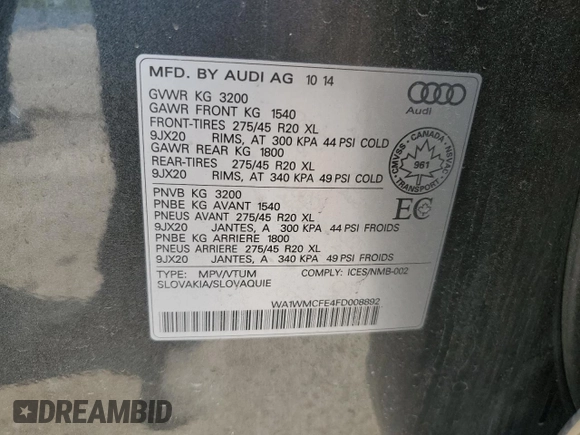 2015 Audi Q7 Vorsprung Edition with VIN WA1WMCFE4FD008892, listed as a Copart auction lot 63013665 with 257,045 mi miles and Clean title. Bid and sale history available at DreamBid. Image 13.