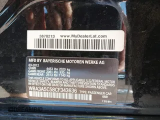 2012 BMW 3 Series 328i with VIN WBA3A5C58CF343636, listed as a IAAI auction lot 41832374 with 136,968 mi miles. Bid and sale history available at carsss.com. Image 9.
