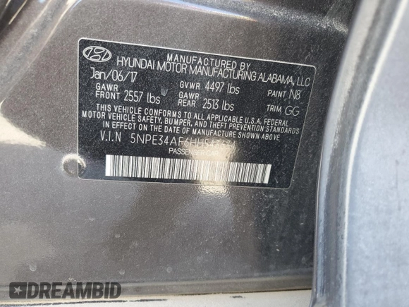 2017 Hyundai Sonata Sport with VIN 5NPE34AF6HH543634, listed as a Copart auction lot 44076185 with 110,695 mi miles and Salvage Title. Bid and sale history available at carsss.com. Image 12.