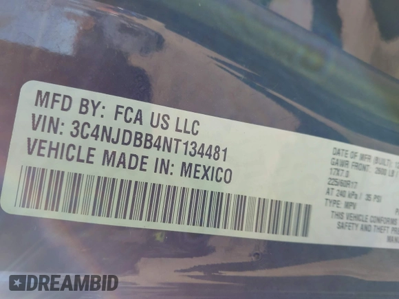 2022 Jeep Compass Latitude with VIN 3C4NJDBB4NT134481, listed as a IAAI auction lot 41973387 with 97,533 mi miles and . Bid and sale history available at DreamBid. Image 9.