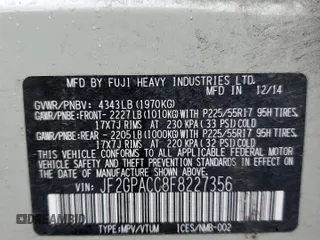 2015 Subaru Crosstrek Premium with VIN JF2GPACC8F8227356, listed as a Copart auction lot 56252965 with 119,144 mi miles and Salvage title. Bid and sale history available at DreamBid. Image 13.