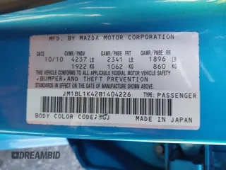 2011 Mazda 3 Mazdaspeed3 Sport with VIN JM1BL1K42B1404226, listed as a IAAI auction lot 41751469 with 121,270 mi miles and . Bid and sale history available at DreamBid. Image 9.