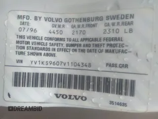 1997 Volvo 960 z VIN YV1KS9607V1104348, wystawiony jako IAAI lot #32999531 z przebiegiem 161 285 mil mil oraz . Historia ofert i sprzedaży dostępna na DreamBid. Obrazek 9.
