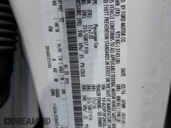 2016 Ford Focus SE with VIN 1FADP3F26GL287849, listed as a Copart auction lot 59980545 with 103,065 mi miles and Salvage title. Bid and sale history available at DreamBid. Image 12.
