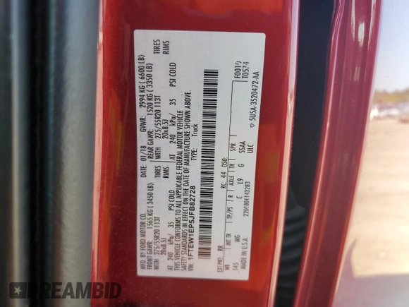 2018 Ford F-150 XL with VIN 1FTEW1EP5JFB82728, listed as a Copart auction lot 63589135 with 133,643 mi miles and Clean title. Bid and sale history available at DreamBid. Image 12.