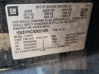 2016 GMC Yukon XL SLE with VIN 1GKS1FKC3GR231405, listed as a Copart auction lot 78096794 with 0 mi miles and Salvage Title. Bid and sale history available at carsss.com. Image 13.