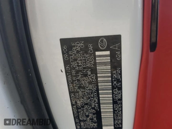 2007 Lexus SC 430 with VIN JTHFN45YX79011643, listed as a Copart auction lot 77860834 with Not Provided miles and Salvage Title. Bid and sale history available at DreamBid. Image 13.