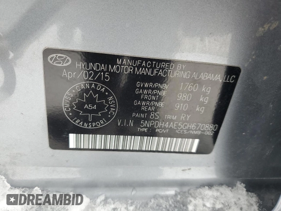 2016 Hyundai Elantra SE with VIN 5NPDH4AE5GH670880, listed as a Copart auction lot 45623825 with 108,825 mi miles and Clean title. Bid and sale history available at DreamBid. Image 12.