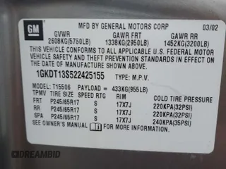 2002 GMC Envoy SLT with VIN 1GKDT13S522425155, listed as a Copart auction lot 48575895 with 52,307 mi miles and Salvage Title. Bid and sale history available at carsss.com. Image 14.