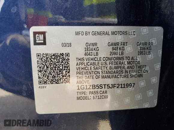 2018 Chevrolet Malibu LS with VIN 1G1ZB5ST5JF211997, listed as a Copart auction lot 52316775 with 85,532 mi miles and Salvage Title. Bid and sale history available at DreamBid. Image 12.