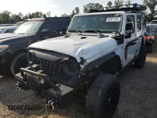 2018 Jeep Wrangler Unlimited Sport S with VIN 1C4HJXDGXJW130690, listed as a Copart auction lot 46921725 with 107,616 mi miles and Salvage title. Bid and sale history available at DreamBid. Image 1.