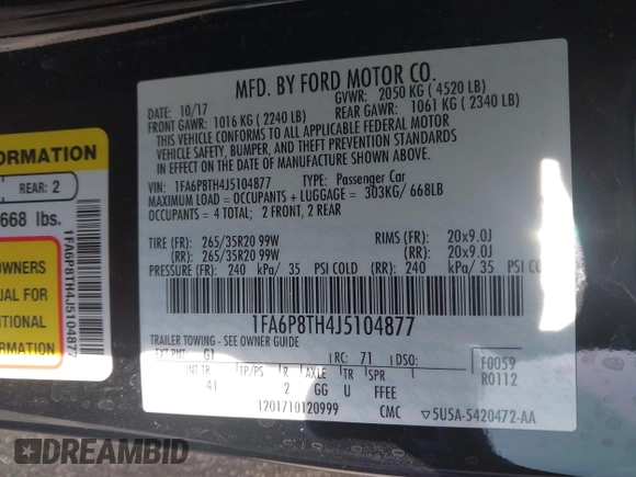 2018 Ford Mustang EcoBoost z VIN 1FA6P8TH4J5104877, wystawiony jako IAAI lot #42188807 z przebiegiem 60 967 mil mil oraz . Historia ofert i sprzedaży dostępna na DreamBid. Obrazek 9.