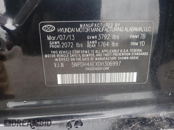 2013 Hyundai Elantra GLS with VIN 5NPDH4AEXDH306997, listed as a Copart auction lot 63436235 with 161,007 mi miles and Salvage title. Bid and sale history available at DreamBid. Image 12.