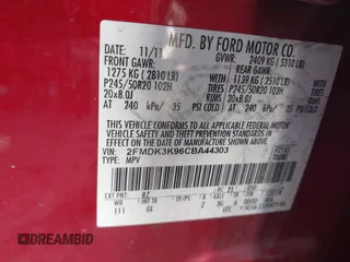 2012 Ford Edge Limited with VIN 2FMDK3K96CBA44303, listed as a IAAI auction lot 41813736 with 242,437 mi miles. Bid and sale history available at carsss.com. Image 9.