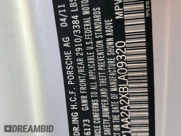 2011 Porsche Cayenne with VIN WP1AA2A2XBLA09320, listed as a Copart auction lot 54893525 with Not provided miles and Salvage title. Bid and sale history available at DreamBid. Image 14.