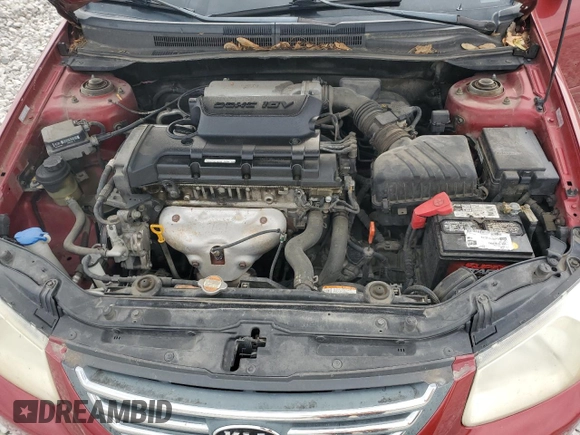 2008 Kia Spectra EX with VIN KNAFE121985532558, listed as a Copart auction lot 57984805 with 136,964 mi miles and Salvage title. Bid and sale history available at DreamBid. Image 12.
