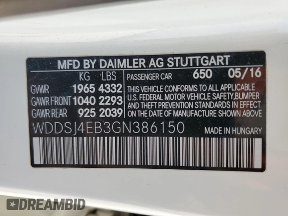 2016 Mercedes-Benz CLA 250 with VIN WDDSJ4EB3GN386150, listed as a Copart auction lot 56791583 with 111,572 mi miles and . Bid and sale history available at DreamBid. Image 12.