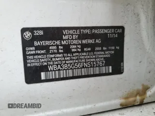 2015 BMW 3 Series 328i xDrive with VIN WBA3B5G56FNS15767, listed as a Copart auction lot 48920595 with 167,825 mi miles and Salvage Title. Bid and sale history available at carsss.com. Image 12.