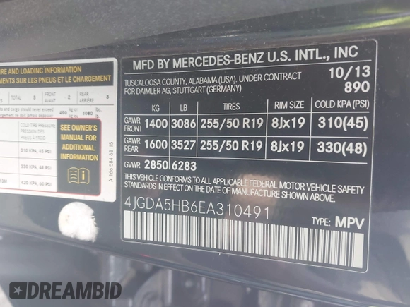 2014 Mercedes-Benz M 350 with VIN 4JGDA5HB6EA310491, listed as a IAAI auction lot 42192691 with 140,740 mi miles and . Bid and sale history available at DreamBid. Image 9.